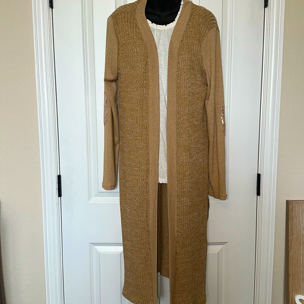 NWT Long Cardigan with glitter patches on sleeves